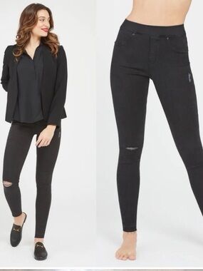 SPANX Vintage Distressed Skinny Ankle Jeans – High Rise Raw Hem– Size Small